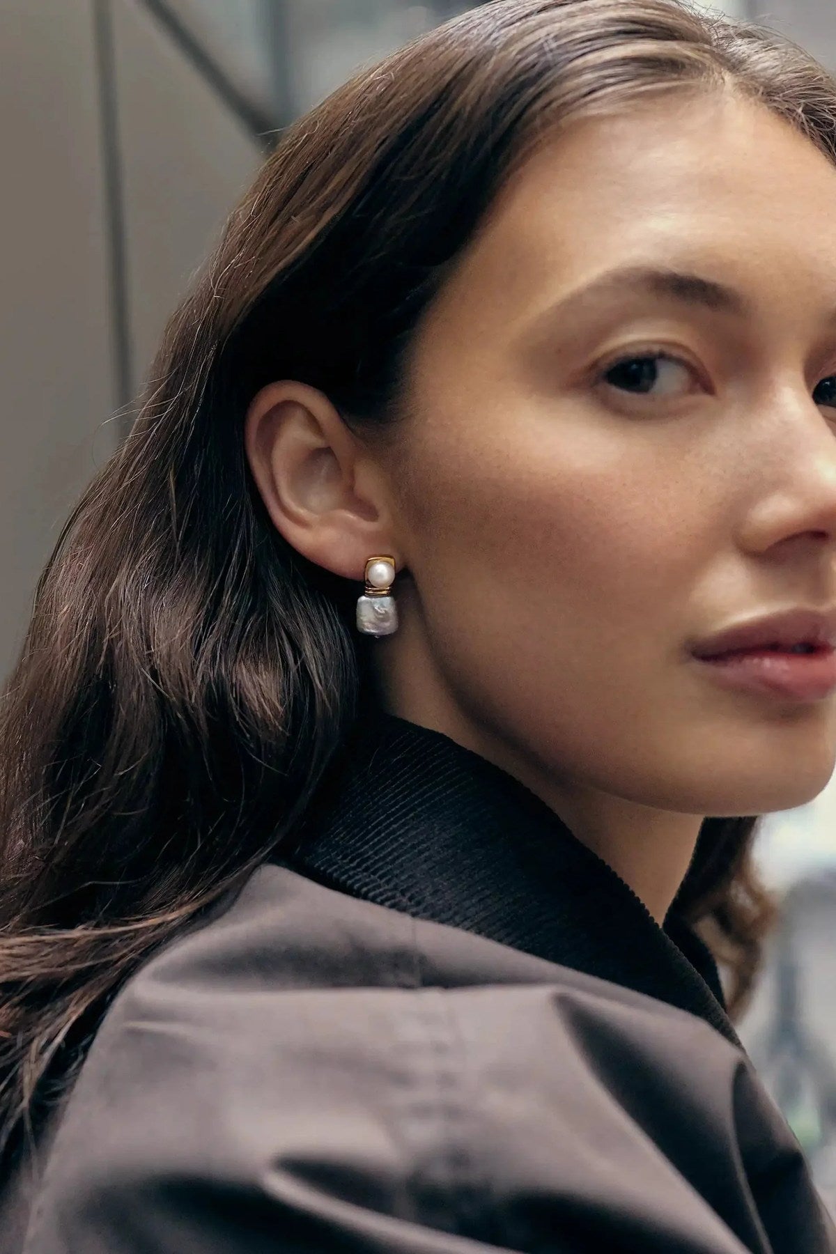 Square Pearl Stud Earrings