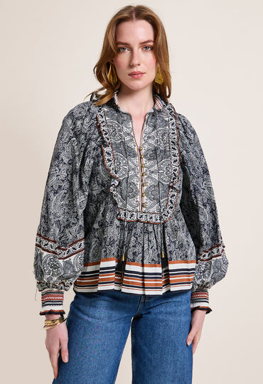 Desire Top Onyx Black/Vanilla and Rust Bluser