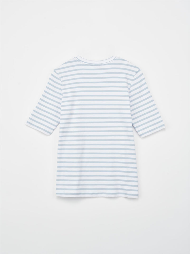 Half Sleeve Roundneck Rib Tee Light Blue Stripe T-skjorter