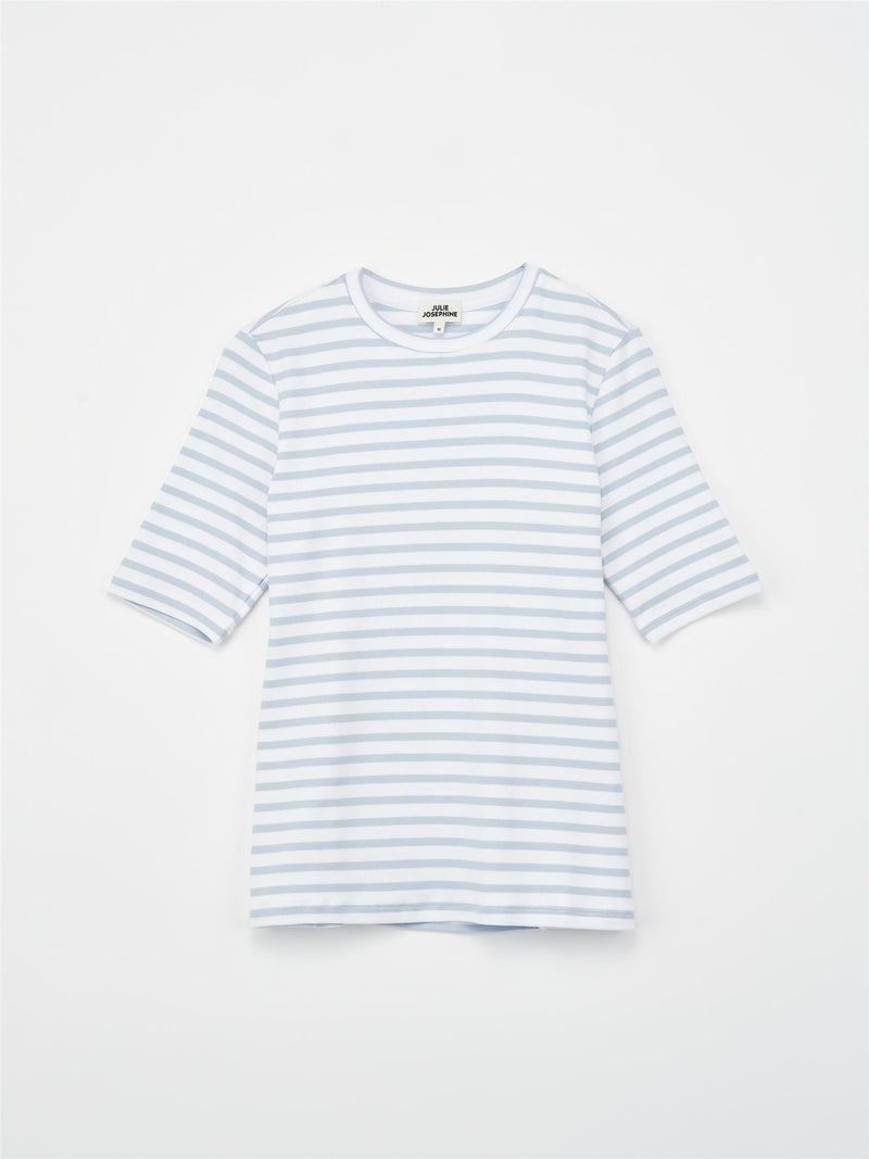 Half Sleeve Roundneck Rib Tee Light Blue Stripe T-skjorter